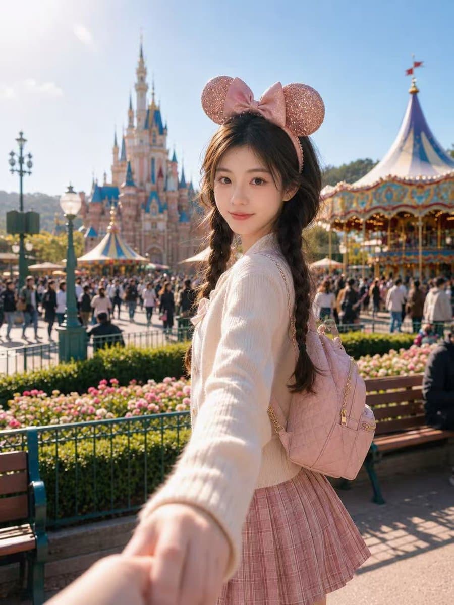 ChatGPT photo editing prompt result - A Disney Park "Follow Me" Portrait