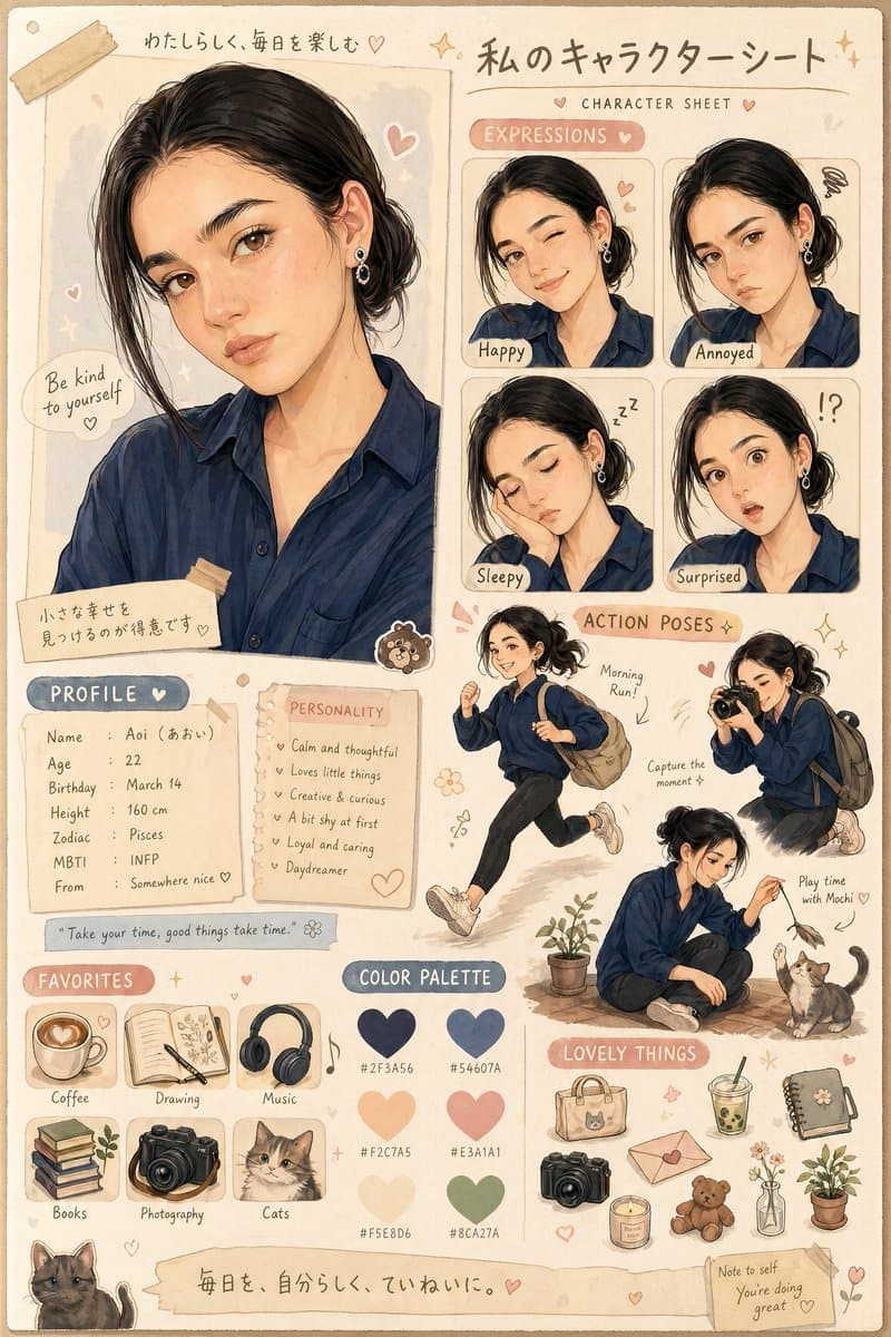 ChatGPT photo editing prompt result - Adorable Character Design Sheet